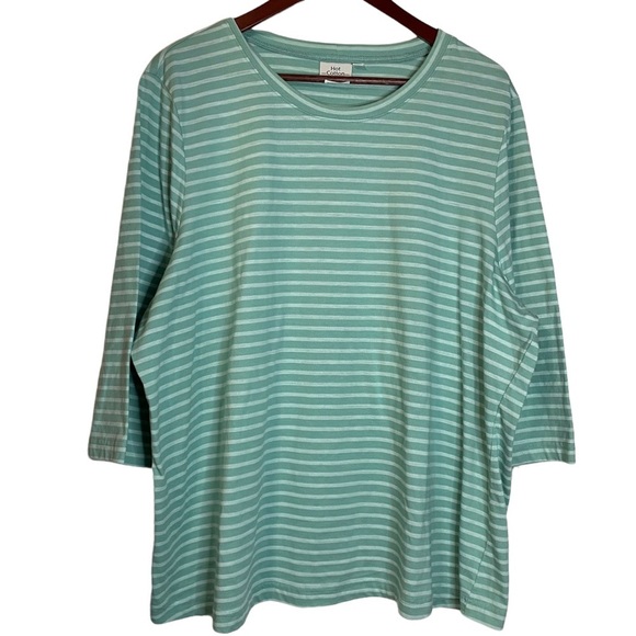Hot Cotton Woman Mint Green Striped 3/4 Sleeve Tee Shirt Plus Size 2X - Picture 1 of 16